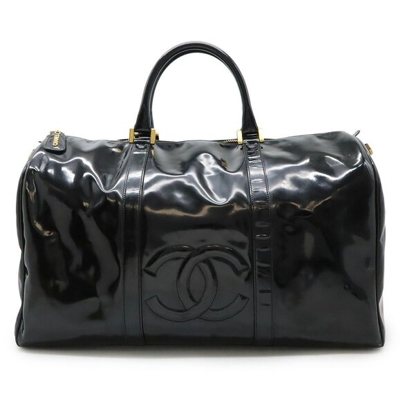 CHANEL Black Leather Logo Boston Bag - Picture 1 of 9